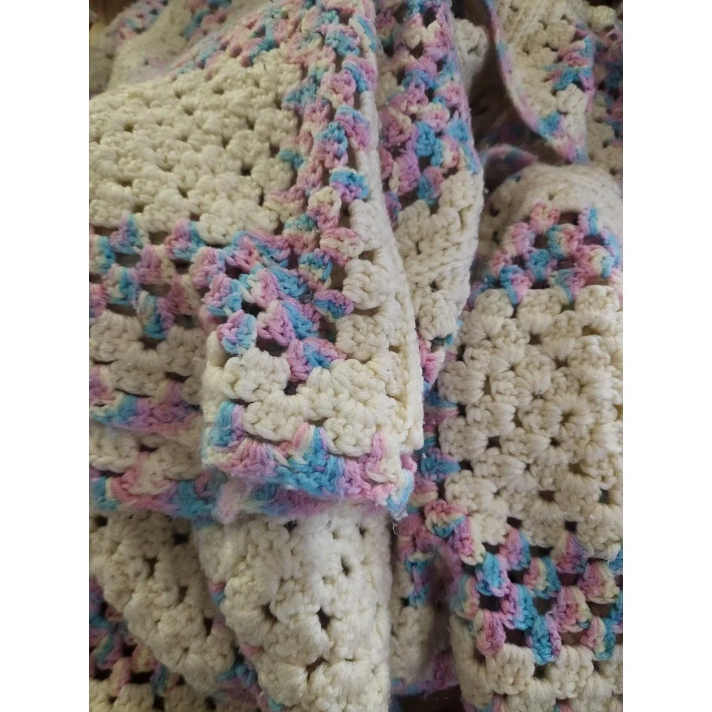 Granny Square Afghan Crochet Throw Vintage 72